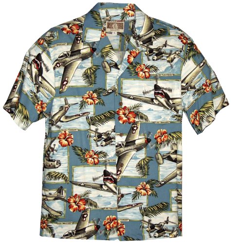 RJC Mens Hibiscus Fighter Airplane Shirt