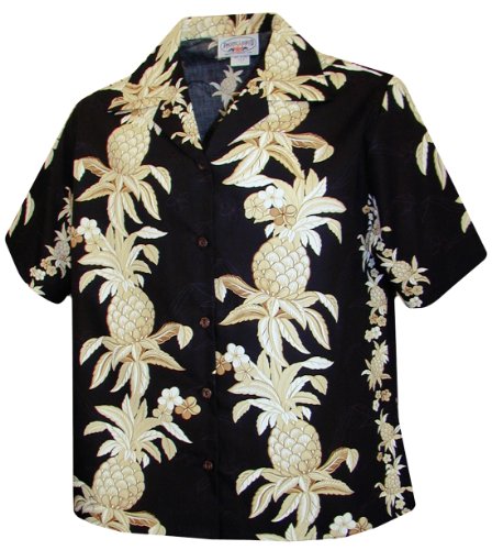 Pacific Legend Womens S to XXL Hawaiian Pineapple Panel Camp Shirt