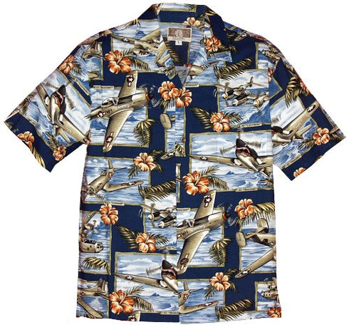 RJC Mens Hibiscus Fighter Airplane Shirt