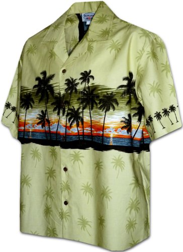 Pacific Legend Mens S to 3X Sunset Palm Horizon Chest Band Shirt