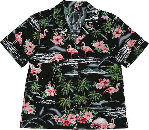 Pink Flamingo HIbiscus Women's Hawaiian Camp Shirt