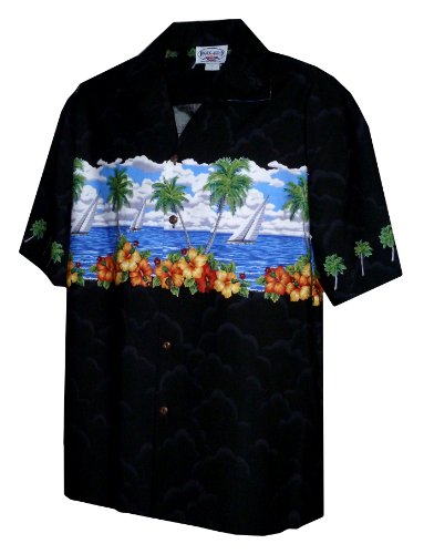 Pacific Legend Mens S to 4X Hibiscus Sailboat Chest Band Shirt
