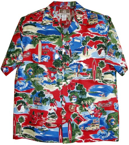 RJC Mens Christmas Hawaiian Style Button Down Shirt