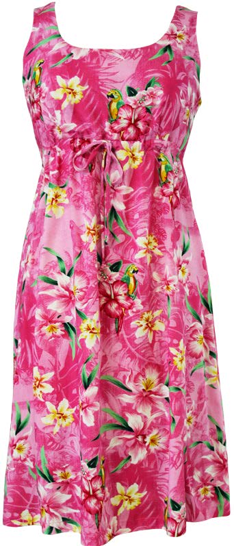 Orchid Parrot Women's Empire Tie Front Hawaiian Dress (Generous Fit)