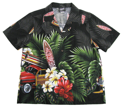 Tropical Surfboard Woodie Women's Hawaiian Camp Shirt