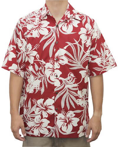 Go Barefoot Mens Hibiscus Fern Peached Cotton Shirt