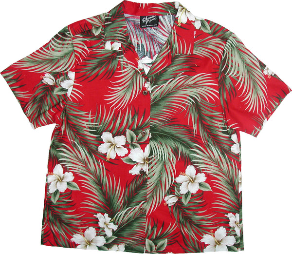 White Hibiscus Women's Hawaiian Camp Shirt