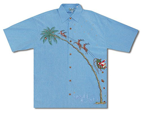 Bamboo Cay Mens Flying Santa on a Tree Embroidered Shirt
