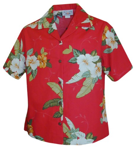 Pacific Legend Womens S to XXL Tropical Hibiscus Camp Shirt