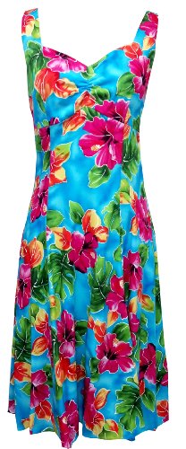 Two Palms Women's Hibiscus Watercolor Empire Princess Flare Dress