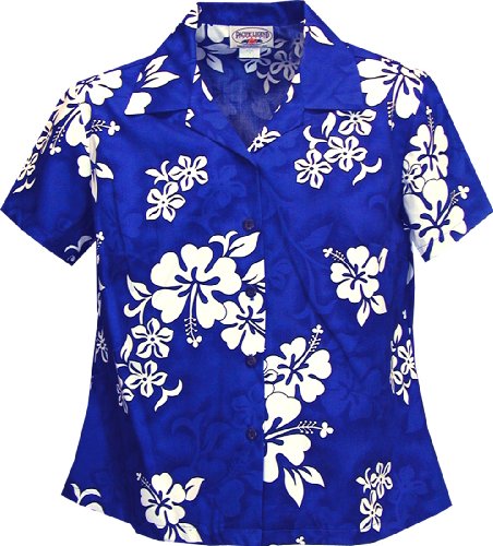 Pacific Legend Women's Shadow White Hibiscus Fitted Shirt