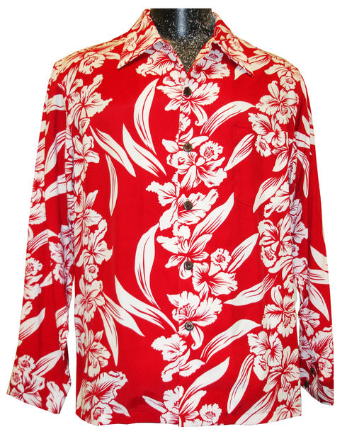 Kamehameha Mens White Orchid Panel Long Sleeve Shirt