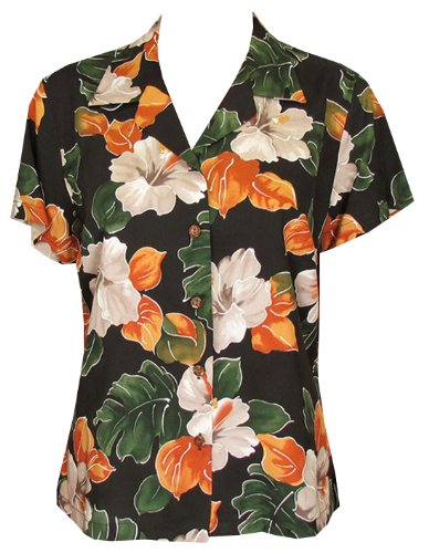 Two Palms Women's Hibiscus Watercolor Fitted Blouse