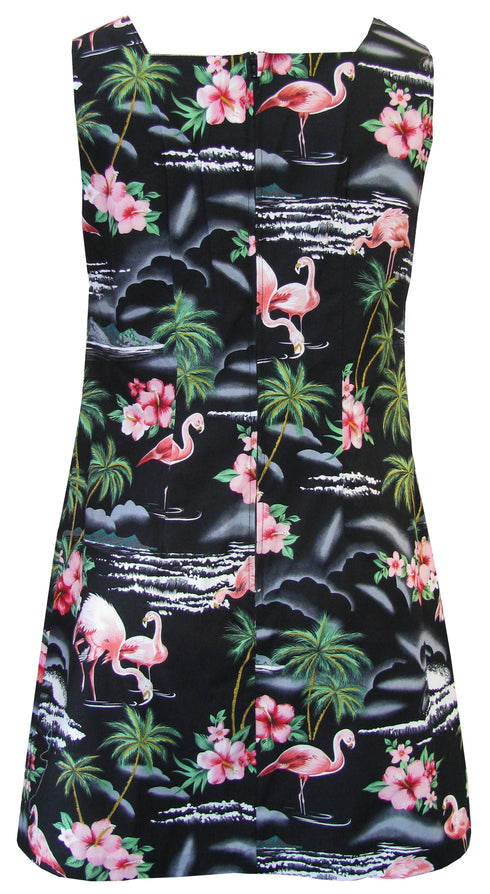 Pink Flamingo Hibiscus Women's A-Line Hawaiian Short Tank Dress
