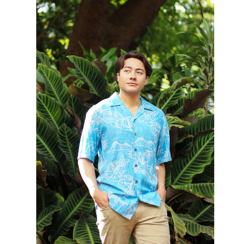 Tropical Island Outlines Hawaiian Aloha Mens Rayon Shirt