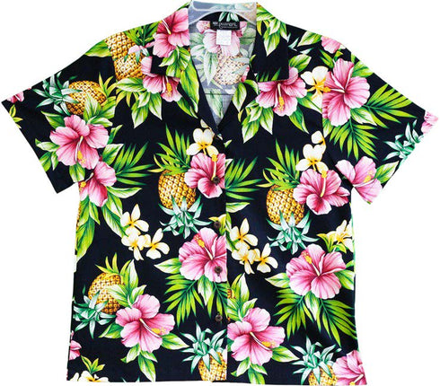Pineapple HIbiscus Women's Hawaiian Camp Shirt