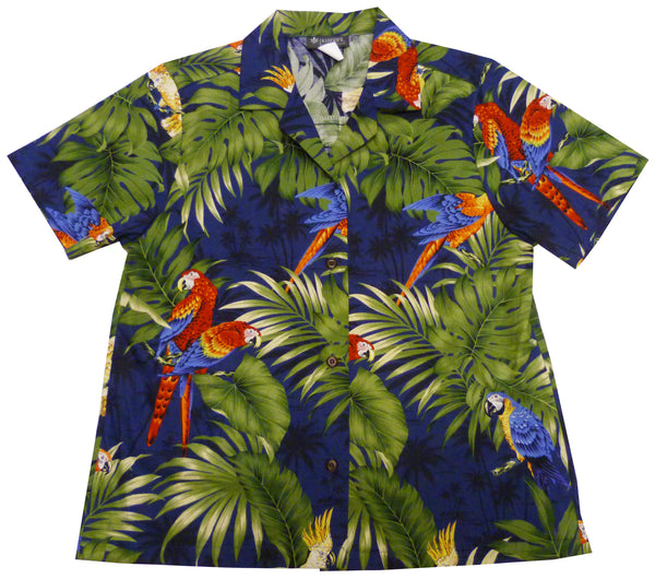 Parrot Monstera Women's Hawaiian Camp Shirt