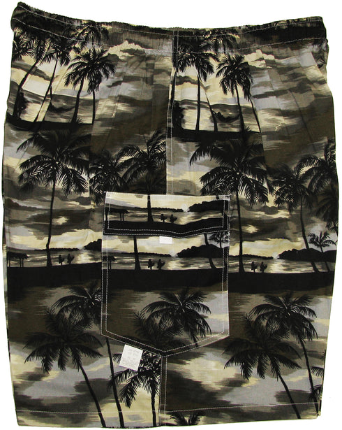 Night Time Surf Men's Hawaiian Elastic Waist Flap Pocket Cargo Shorts