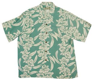 White Orchid Panel Kamehameha Men's Hawaiian Aloha Rayon Vintage Shirt