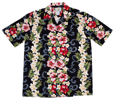 Two Palms Men's Plumeria Hibiscus Panel Aloha Shirt