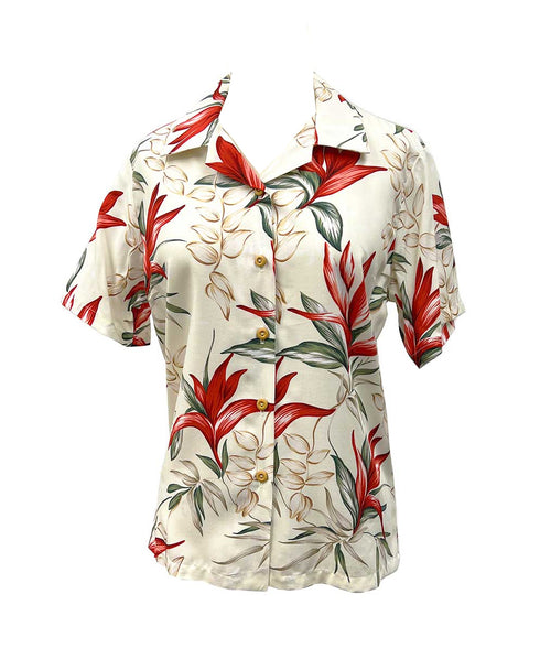 Heliconia Paradise Women's Hawaiian Camp Shirt