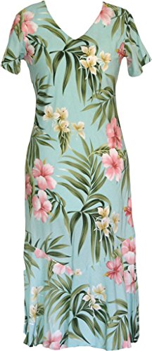 RJC Women's Pale Hibiscus Orchid Tea Length Cap Sleeve Hawaiian Dress