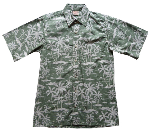 Made in USA - Go Barefoot Men's Island Palms Reverse Aloha Shirt