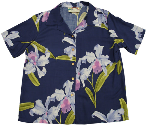 Double Orchid Women's Hawaiian Camp Shirt