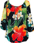 RJC Womens Bold Hibiscus Plumeria Peasant Blouse