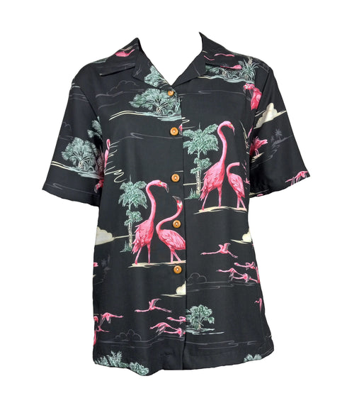 Pink Flamingo Lagoon Women's Hawaiian Camp Shirt