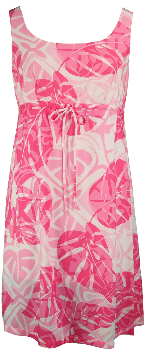 Floating Monstera Women's Empire Tie Front Hawaiian Dress (Regular Fit)