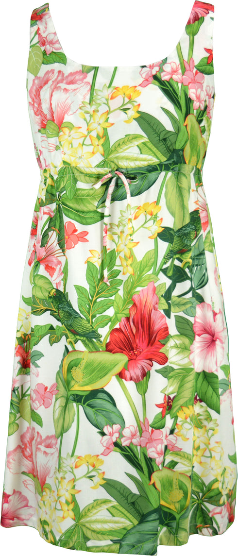 Parakeet Lush Garden Women's Empire Tie Front Hawaiian Dress (Regular Fit)