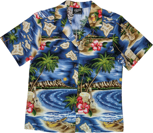 Hibiscus Hawaiian Islands Women's Hawaiian Camp Shirt