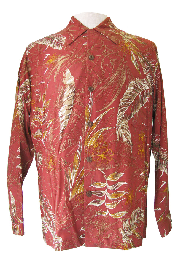 Heliconia Sketch Kamehameha Style Men's Long Sleeve Hawaiian Shirt