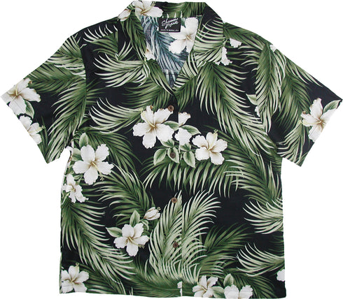 White Hibiscus Women's Hawaiian Camp Shirt