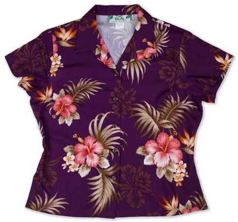 Two Palms Women's Fern Hibiscus Fitted Blouse