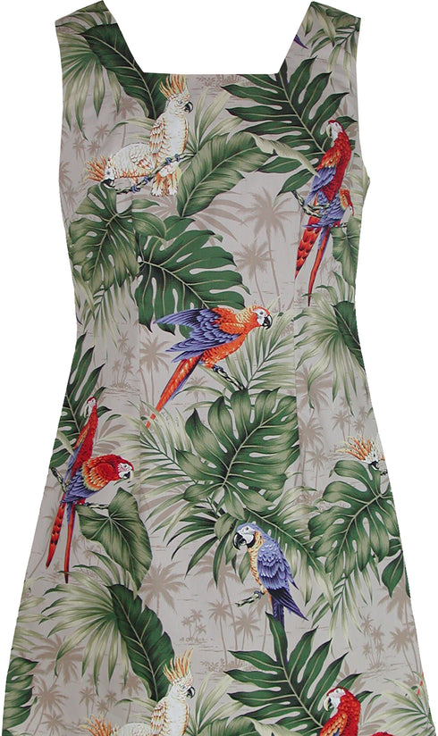 Parrots Monstera Women's A-Line Hawaiian Short Tank Dress