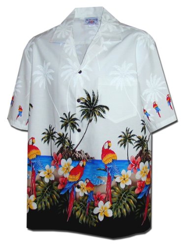Pacific Legend Men's Parrot Island Border Print Hawaiian Shirt