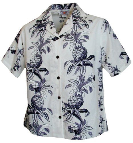 Pacific Legend Womens S to XXL Hawaiian Pineapple Panel Camp Shirt