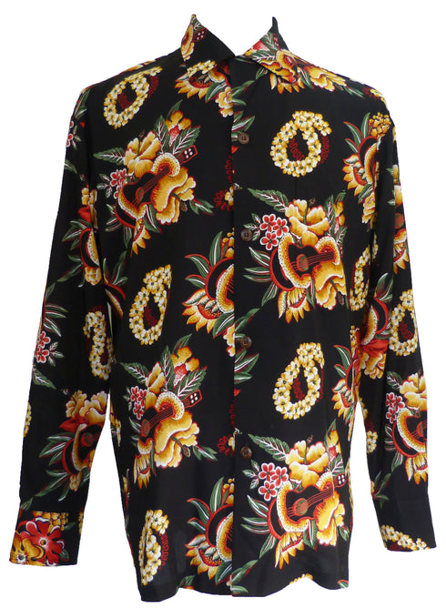 Pineapple Juice Mens Ukulele Lei Long Sleeve Vintage Shirt