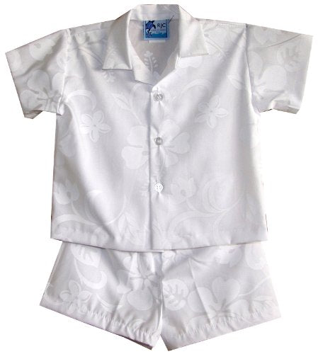 RJC Boys 6 Months to 7 Toddler Classic Hibiscus Wedding White 2pc Set