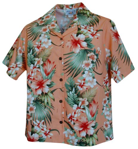 Pacific Legend Womens S to XXL Tropical Flowers Panel Camp Shirt