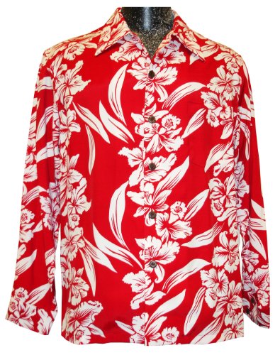 Kamehameha Mens White Orchid Panel Long Sleeve Shirt