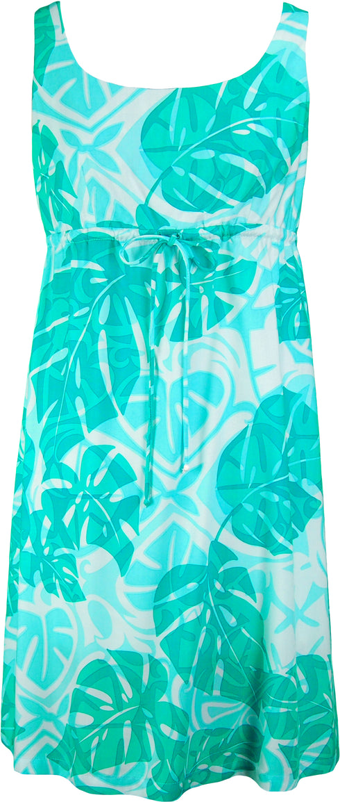 Floating Monstera Women's Empire Tie Front Hawaiian Dress (Regular Fit)