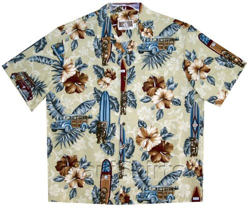 RJC Mens Classic Hibiscus Tiki God Woodie Surfboard Shirt