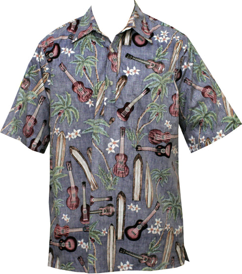 Go Barefoot Mens Palm Ukulele Pullover Reverse Cotton Shirt