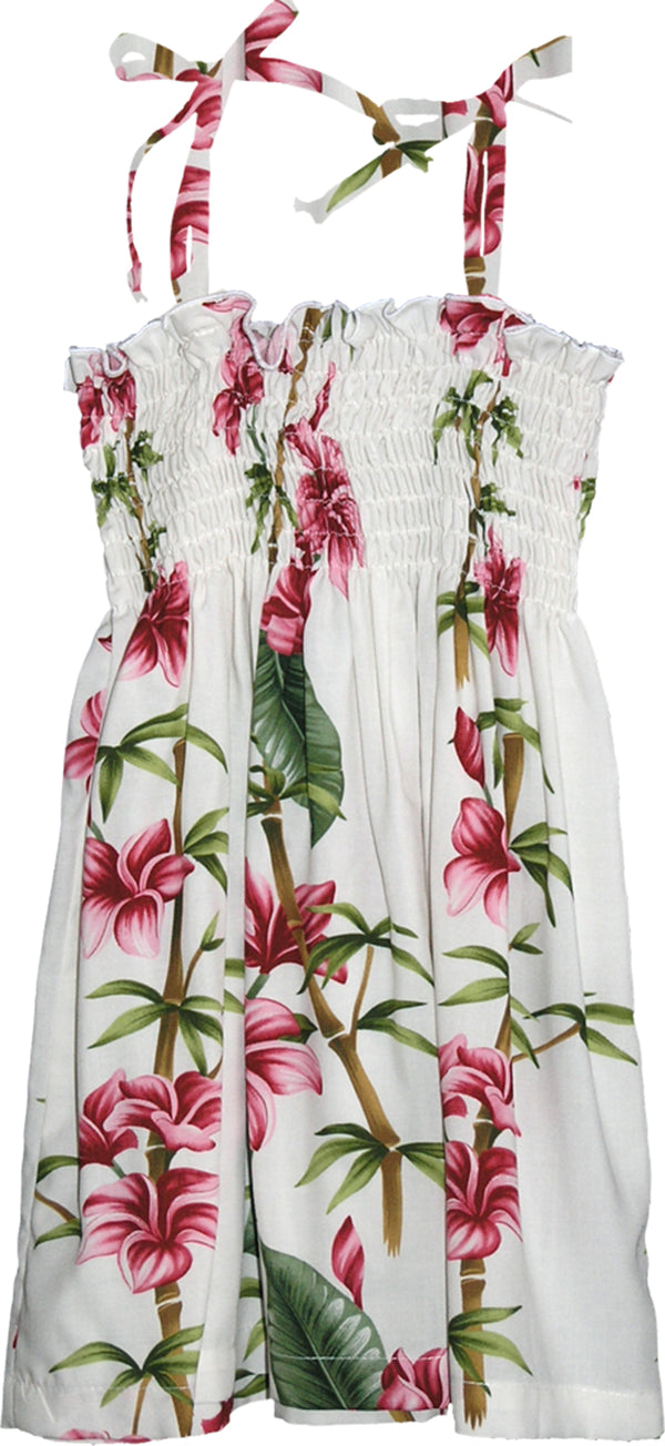 Plumeria Bamboo Panel Girl's Hawaiian Smocked Dress