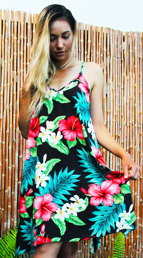 RJC Women's Rose Mallow Hibiscus Scarf Hem Dress