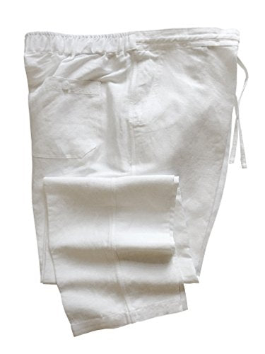 Mens White Linen Rayon Drawstring Pants Sizes S-2X
