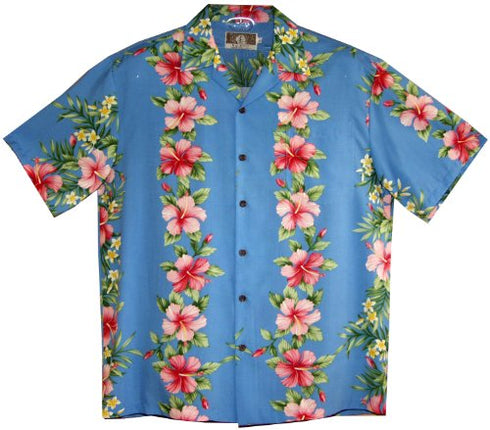 RJC Mens Pink White Hibiscus Plumeria Panel Rayon Shirt